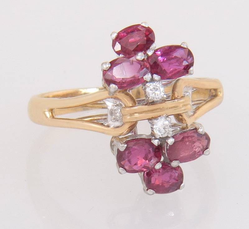 Vintage 1.44Ct Echte Diamant & Rhodolith Granat 14K Gold Dinner Ring Größe 7 von EstateAntiqueJewelry