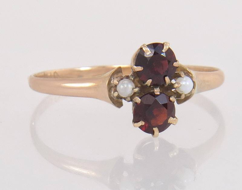 Vintage 10K Gelbgold .50Ct Simulierter Granat & Rocailles Ring Größe 6, 75 von EstateAntiqueJewelry