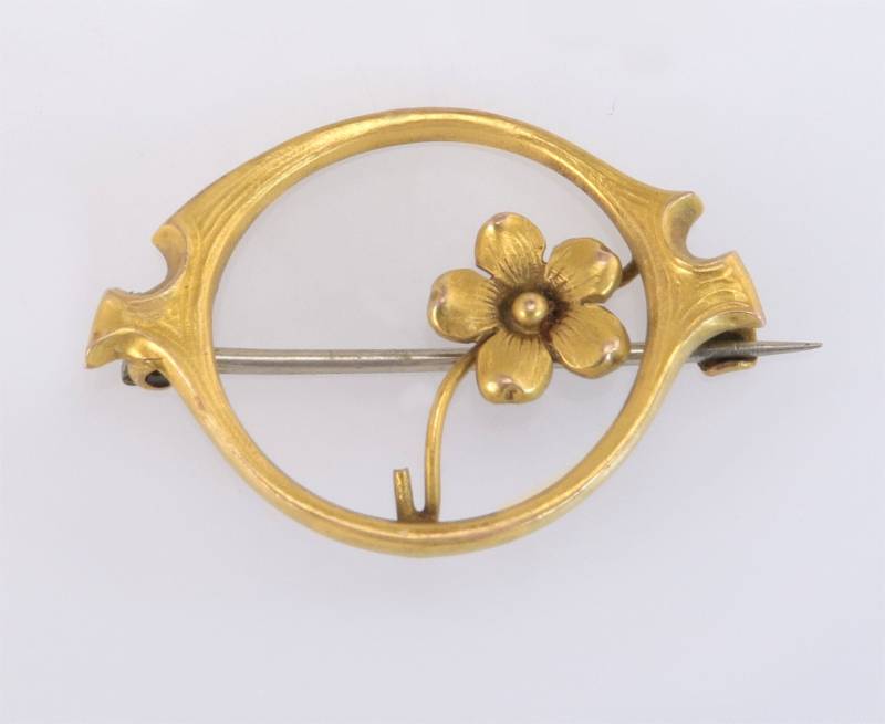 Vintage Nachlass 14K Gelbgold Blumen Gravur Brosche Pin 1, 8G von EstateAntiqueJewelry