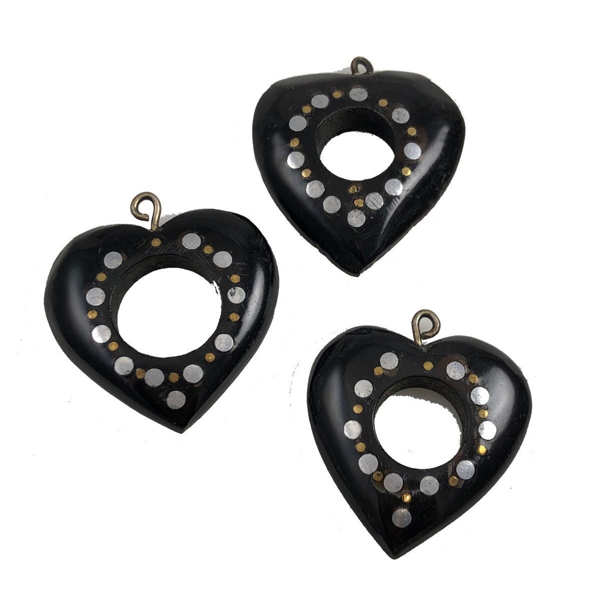 Schwarze Horn Herz Anhänger Mit Metall-Inlays - Medium Hand Geschnitzte Halskette Silber Vintage Schwarze Horn Herz Anhänger Mit Metall-Inlays - Medium Hand Geschnitzte Halskette Silber Vintage von EstateBead