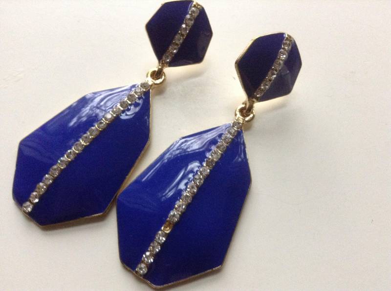 Blaue Emaille Ohrringe Durchbohrte Strass Tropfen Und Baumeln Ohrstecker 80Er Jahre Shades Of Blue Brautjungfer Hochzeit Statement Formelle Geschenk von EstatementTreasures
