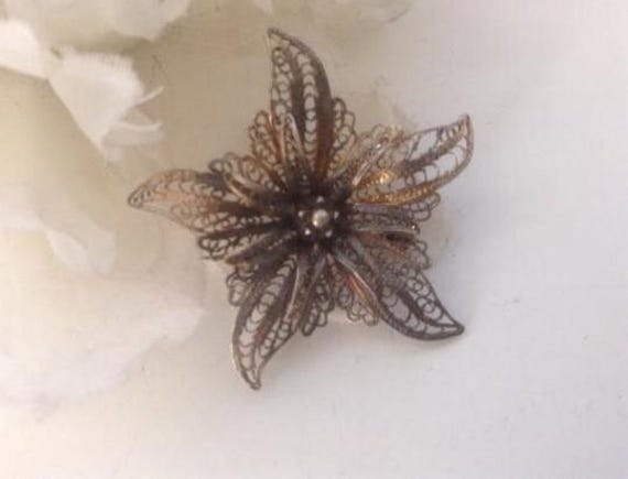Brosche Aus Gesponnenem Sterlingsilber 1930Er Jahre C-Verschluss 925 Filigrane Patina Antik Vintage Hochzeit Brautstrauß Natur Garten Muttertag von EstatementTreasures