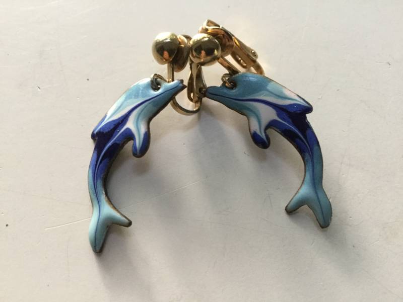 Emaille Delphin Ohrclips Tropfen Und Baumeln Vintage Ozean Meer Nautik Strand Hochzeit Tier Figural Schmuck Geschenk von EstatementTreasures