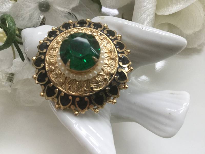 Karu Glas Smaragd Und Samen Perle Anstecknadel Brosche 50Er Jahre Emaille Brautstrauß Grün Winter Hochzeit Geblümt Romantisch Urlaub Mutter von EstatementTreasures