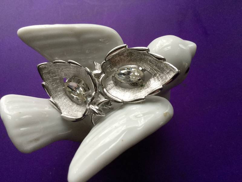 Kristall Navette Blatt Ohrhänger Clips Sarah Coventry Strass Cov 60Er Jahre Open Work Klassisch Feierlich Braut Hochzeit Muttertagsgeschenk von EstatementTreasures