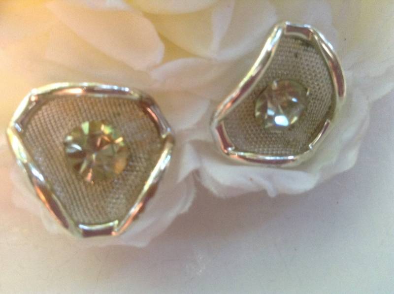 Mid Century Mesh Ohrringe Aurora Borealis | Ab Strass Ohrhänger Vintage Irisierend Funkelnd Silber Abschlussball Brautschmuck Retro Festlich Geschenk von EstatementTreasures