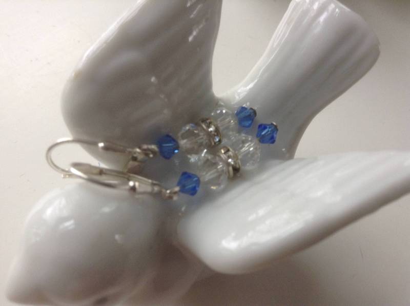"Sterling Kristall Ohrringe Durchbohrte Strasssteine "Something Blue" 925 Braut Hochzeit Funkelnde Agi Silber Blau Brautjungfer Abschlussball von EstatementTreasures