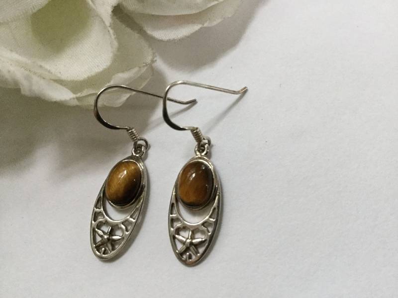 Sterling Tiger Eye Ohrringe 925 Durchbohrt Filigran Tropfen Und Baumeln Juni Geburtstag Edelsteine Polierten Stein Valentine Liebe Geschenk Heilung von EstatementTreasures