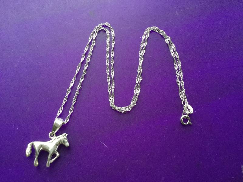 sterling Silber Pferd Anhänger Halskette 18 "Ms925 Italien Charme Pony Pferde Rasse Derby Scheune Tanz Western Tier Cowboy Ranch Geschenk von EstatementTreasures