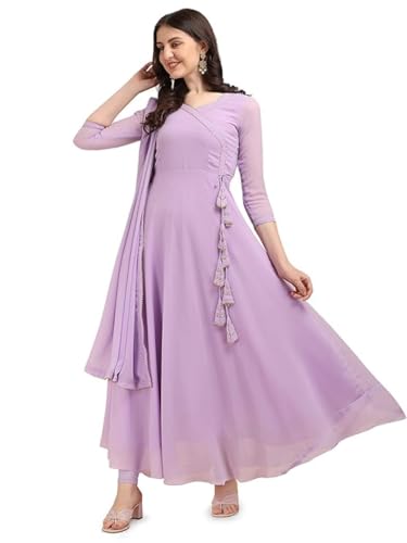 Estationeryhouse Damen Georgette Anarkali Kurta Kurti Anzug mit Dupatta (Hose nicht im Lieferumfang enthalten), Flieder, 0X von Estationeryhouse