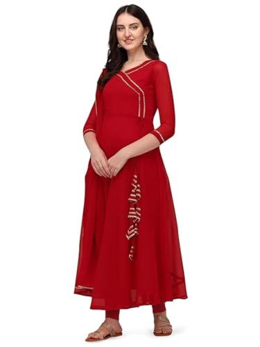 Estationeryhouse Damen Georgette Anarkali Kurta Kurti Anzug mit Dupatta (Hose nicht im Lieferumfang enthalten), Rot/Ausflug, einfarbig (Getaway Solids), 0X von Estationeryhouse