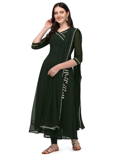 Estationeryhouse Damen Georgette Anarkali Kurta Kurti mit Dupatta (Hose nicht enthalten), flaschengrün, Different von Estationeryhouse