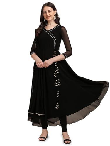 Estationeryhouse Dames Georgette Anarkali Kurta Kurti met Dupatta (broek niet inbegrepen) (XXL, Black) von Estationeryhouse