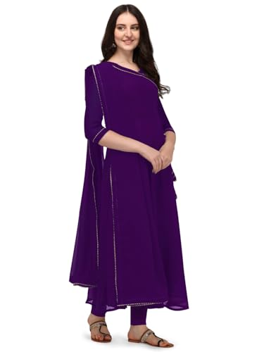 Estationeryhouse Damen Georgette Anarkali Kurta Kurti mit Dupatta (Hose nicht enthalten), violett, Different von Estationeryhouse
