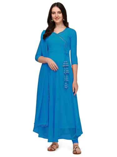Estationeryhouse Damen Georgette Anarkali Kurta Kurti mit Dupatta (Hose nicht im Lieferumfang enthalten), türkis / blau, Different von Estationeryhouse