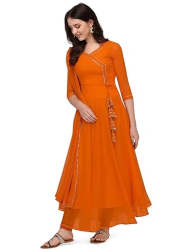 Estationeryhouse Dames Georgette Anarkali Kurta Kurti met Dupatta (broek niet inbegrepen) (Medium, Orange) von Estationeryhouse