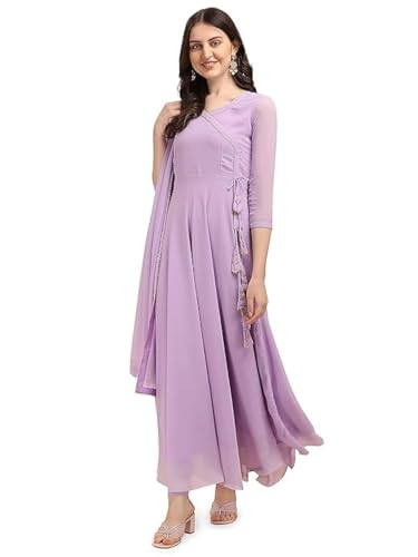 Estationeryhouse Dames Georgette Anarkali Kurta Kurti met Dupatta (broek niet inbegrepen) (XL, Lilac) von Estationeryhouse
