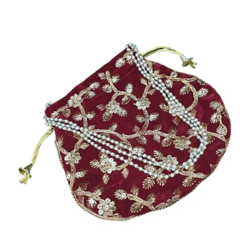 Handgefertigte Potli-Tasche für Damen, indischer Samt, Party, Hochzeit, Clutch, traditionelles Geschenk, kastanienbraun, 22x20 cm von Estationeryhouse