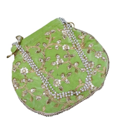 Handgefertigte Potli-Tasche für Damen, indischer Samt, Party, Hochzeit, Clutch, traditionelles Geschenk, mintgrün, 22x20 cm von Estationeryhouse