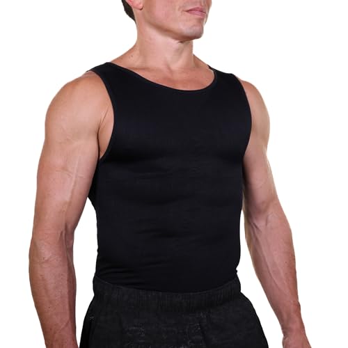 Esteem Apparel Herren Kompressionshemd Weste Figurformender Body Shaper Nahtlose Unterhemden Shapewear Workout Tanktops (Schwarz, XL) von Esteem Apparel