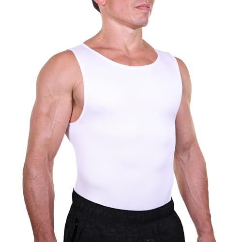 Esteem Apparel Herren Kompressionshemd Weste Figurformender Body Shaper Nahtlose Unterhemden Shapewear Workout Tanktops (Weiß, XL) von Esteem Apparel