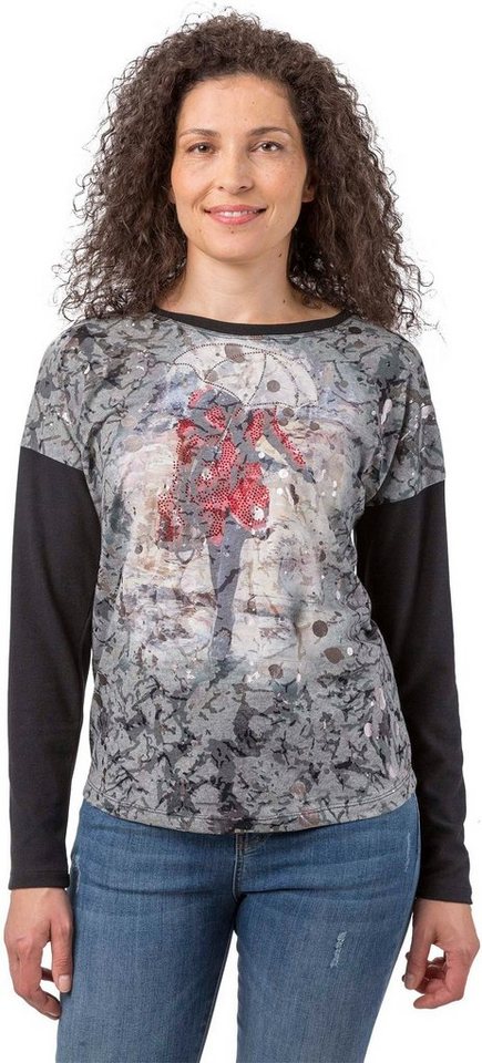 Estefania for woman Langarmshirt 183-7634 gemustert Frontprint mit Strassbesatz von Estefania for woman