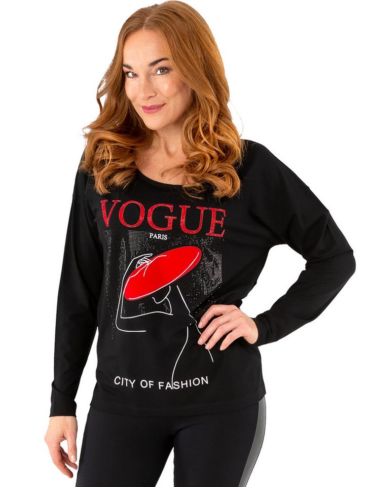 Estefania for woman Langarmshirt 196-1214, " Vogue Paris " mit Flock und Strass Frontprint mit Strassbesatz von Estefania for woman