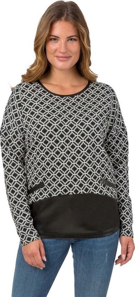 Estefania for woman Rundhalspullover 183-7607, in abstrakten Muster mit Lederimitat und großer Frontblende in abstrakten Muster mit Lederimitat von Estefania for woman