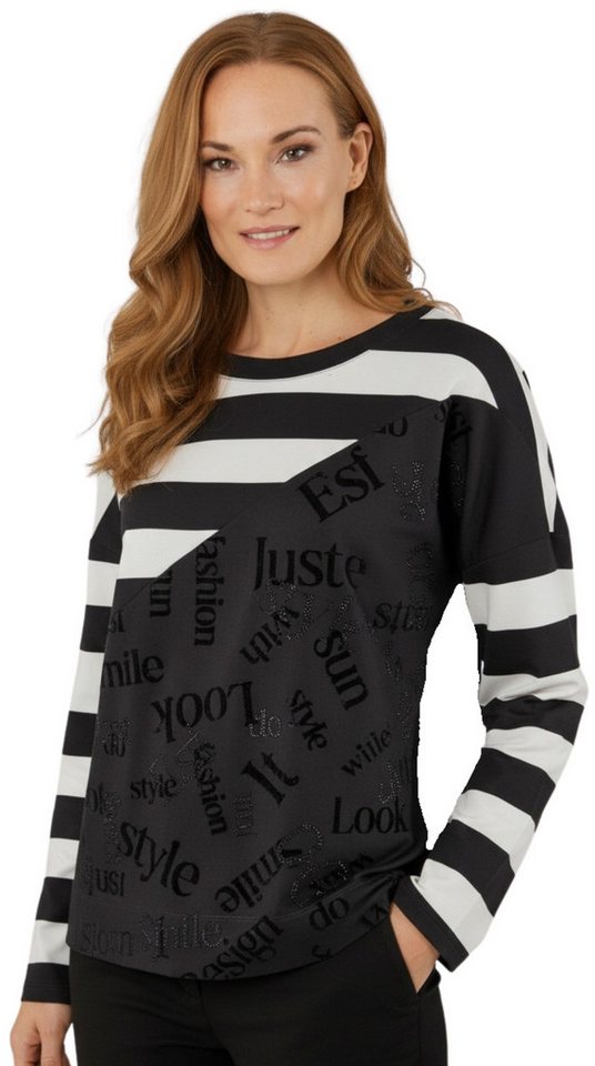 Estefania for woman Rundhalspullover 196-7103, gestreift mit Flock und Strass Flockprint mit Strassbesatz von Estefania for woman