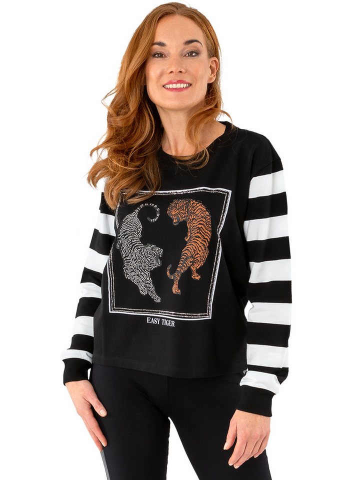 Estefania for woman Rundhalspullover 196-7105, Pullover "easy tiger " mit Strassbesatz Strassbesetzte Tiger von Estefania for woman