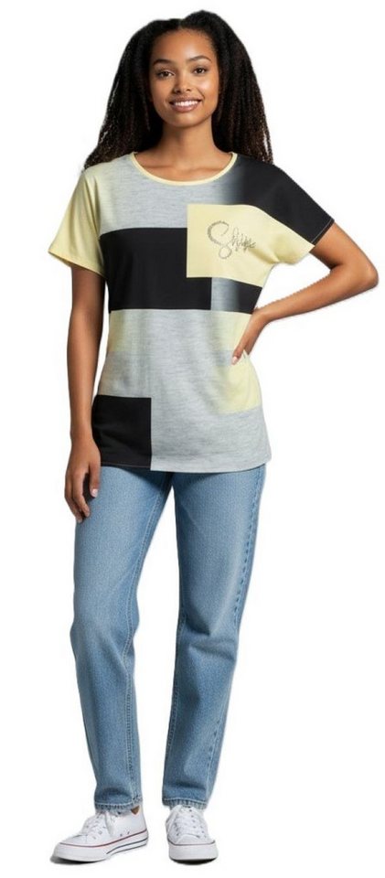 Estefania for woman Rundhalsshirt 169-1212, "shine" mit Strassbesatz und überschnittenen Schultern Strass von Estefania for woman