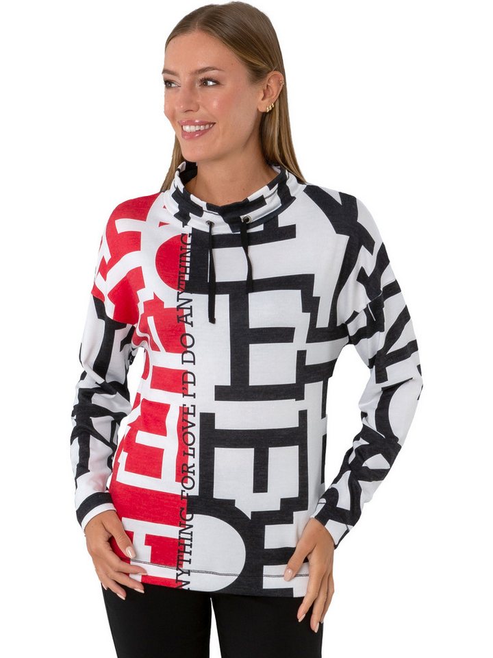 Estefania for woman Schalkragenpullover 193-7648, Estefania for woman, Pullover "for love" mit Tunnelzug Tunnelzug im Kragen von Estefania for woman