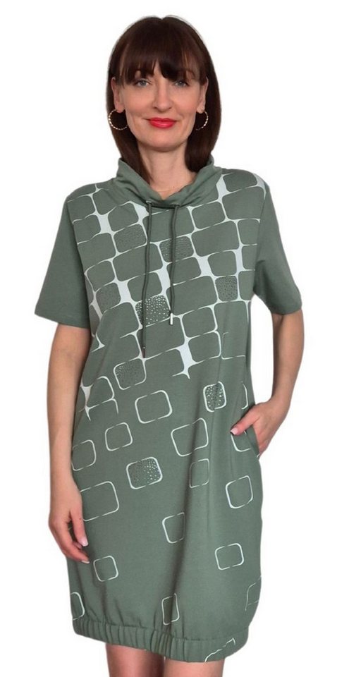 Estefania for woman Shirtkleid Kurzarm Sweatkleid mit abstrakten Muster mit Strassbesatz von Estefania for woman