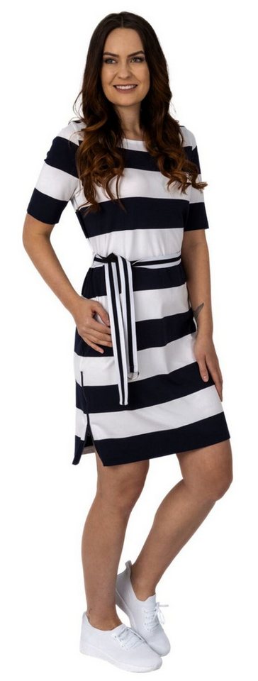 Estefania for woman Sommerkleid 188-5212, gestreiftes Kleid mit mit seitlichem Zip 2 Zierzips an der Seite, Taillengürtel von Estefania for woman