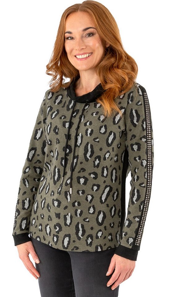 Estefania for woman Stehkragenpullover 196-7600, im Animal Look und Nieten abgerundeter Saum von Estefania for woman