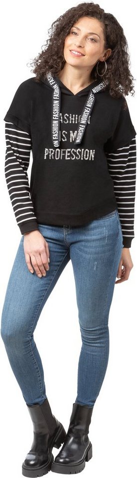 Estefania for woman Sweatshirt 186-7125 mit Kapuze und Fashion-Details schwarz-weiß von Estefania for woman