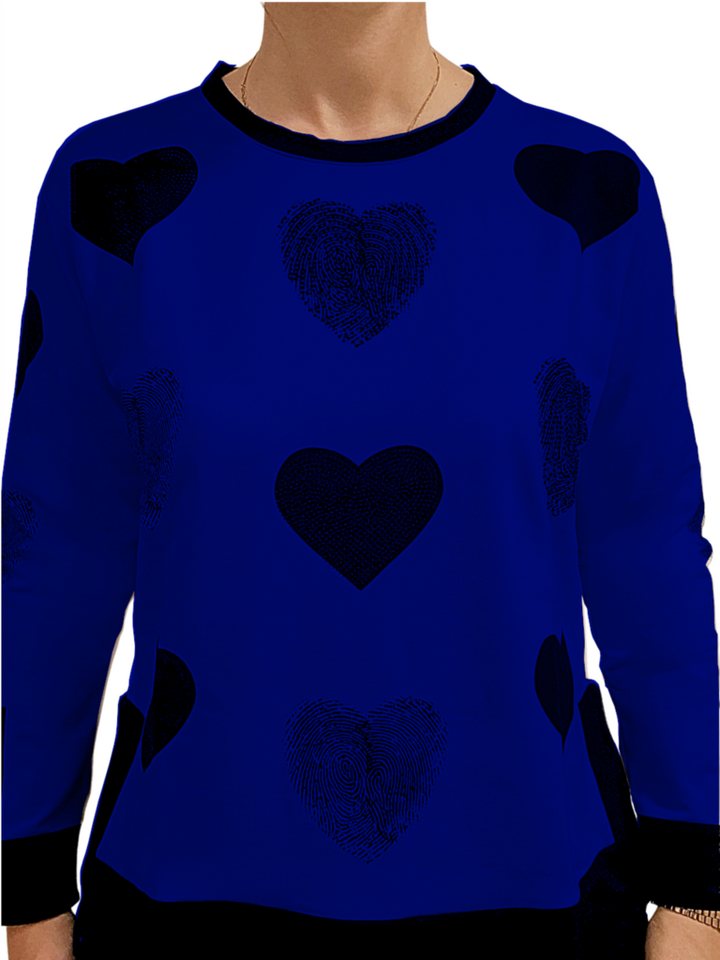 Estefania for woman Sweatshirt 193-7109, mit Herzen und Strassbesatz Kontrastsaum mit Seitenschitzen von Estefania for woman