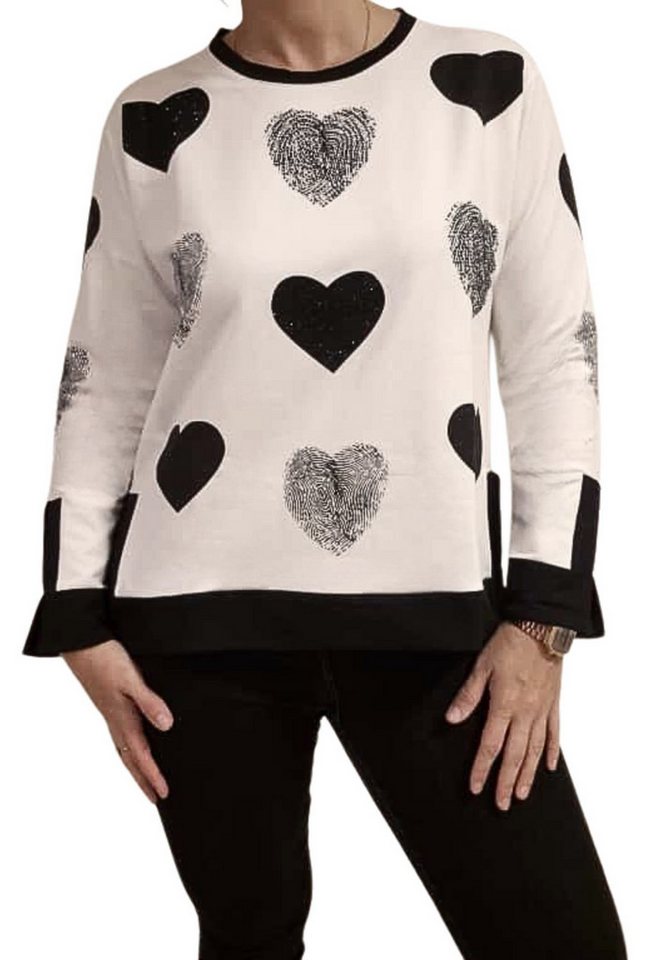 Estefania for woman Sweatshirt 193-7109, mit Herzen und Strassbesatz Kontrastsaum mit Seitenschitzen von Estefania for woman