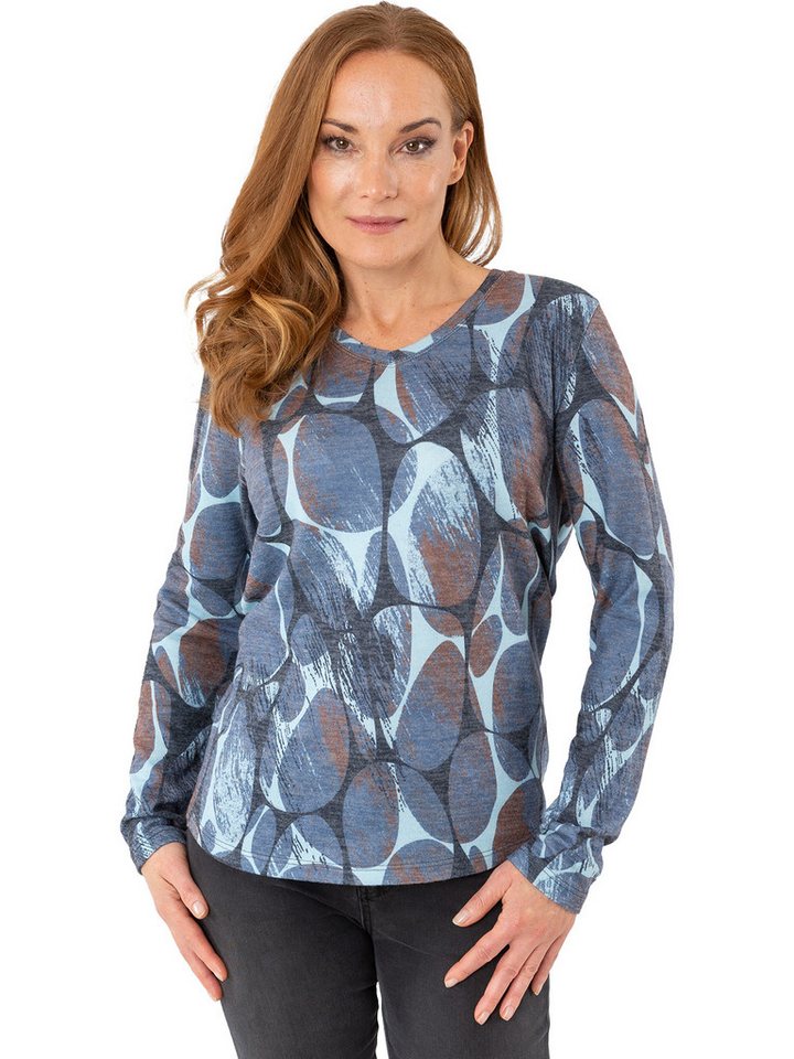 Estefania for woman V-Ausschnitt-Pullover 196-7630, mit abstrakten Muster leicht abgerundeter Saum von Estefania for woman