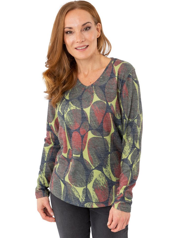 Estefania for woman V-Ausschnitt-Pullover 196-7630, mit abstrakten Muster leicht abgerundeter Saum von Estefania for woman