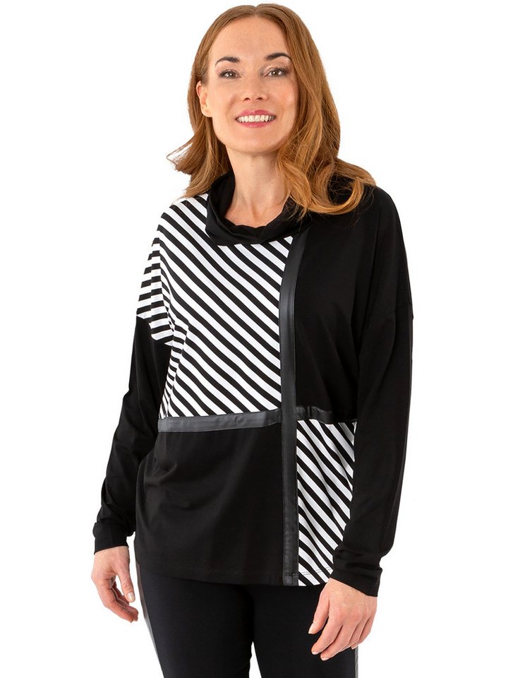 Estefania for woman Wasserfallpullover 196-7606, in Ringeloptik und mit Lederimitat mit Lederimitat abgesetzt von Estefania for woman