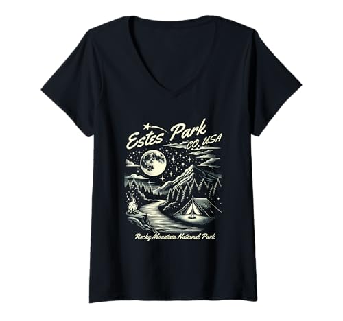 Damen Souvenir im Bergdesign von Estes Park, Colorado, USA T-Shirt mit V-Ausschnitt Damen Souvenir im Bergdesign von Estes Park, Colorado, USA T-Shirt mit V-Ausschnitt von Estes Park Colorado Awesome Souvenir Designs