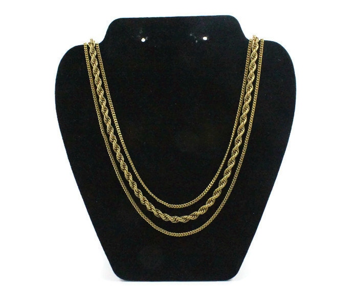 Jahrgang Monet Drei Strang Goldton Kette Halskette - Super Lange Goldfarbene Gedrehten Seil-Kette Triple-Strang-Kette Jahrgang Monet Drei Strang Goldton Kette Halskette - Super Lange Goldfarbene Gedrehten Seil-Kette Triple-Strang-Kette von EstherLous