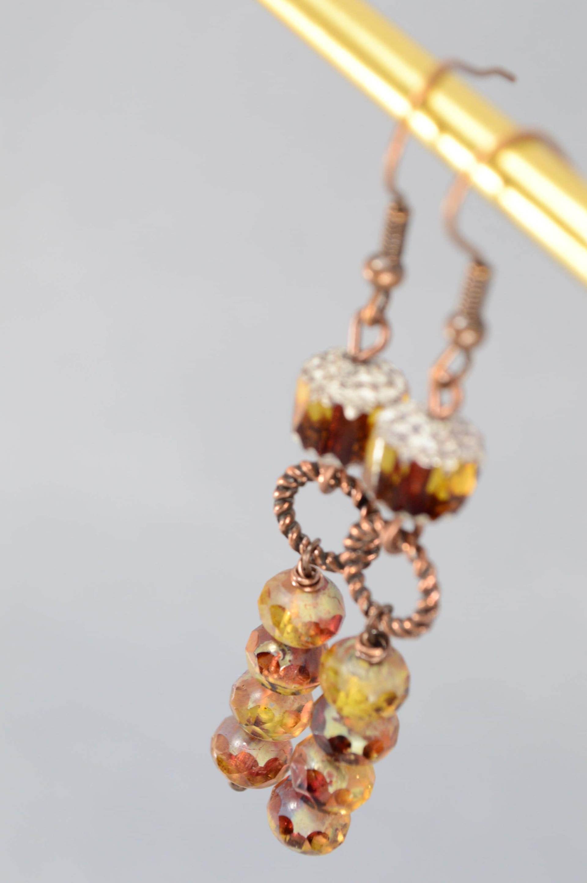 Vintage Boho Ohrringe - Kupfer Gedreht, Bernstein Perlen von Estibela