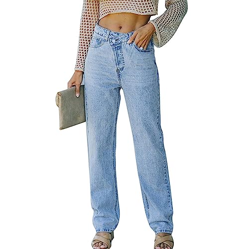 Damen High Waist Jeans Elastische Pants Freizeithose Breites Bein Jeans Streetwear Jeans (L) von Estink