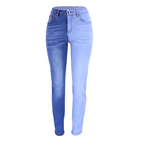 Damen Jeans, Straight Jeans, Zweifarbige, Jeans mit hoher Taille, Hose mit Taschen, Zweifarbige, Damen-Jeanshosen (XL) von Estink