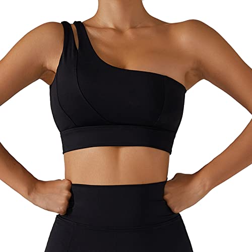 Damen Sport BH, Bustier mit Gepolstert Yoga Sports Bra Ohne Bügel Yoga BH One Shoulder Design (S-Schwarz) von Estink