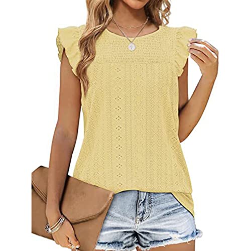 Damen T-Shirt Rüschen Ärmel Oberteil ausgehöhlt Tunika Bluse Tops Lässiger Sommer Shirts(XXL) von Estink