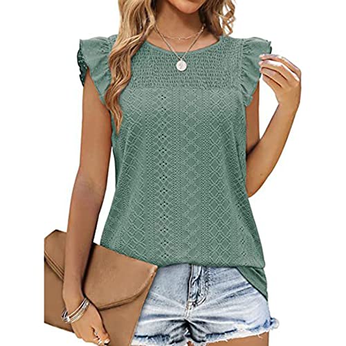 Damen T-Shirt Rüschen Ärmel Oberteil ausgehöhlt Tunika Bluse Tops Sommer Shirts (M) von Estink