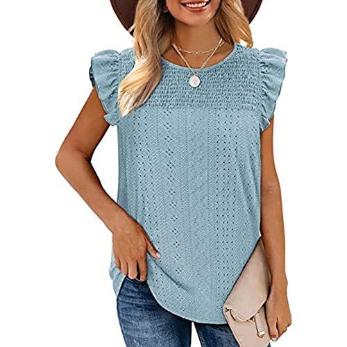 Damen T-Shirt Rüschen Ärmel Oberteil ausgehöhlt Tunika Bluse Tops Sommer Shirts (S) von Estink